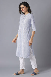 Blue Printed kurta-White Palazzo