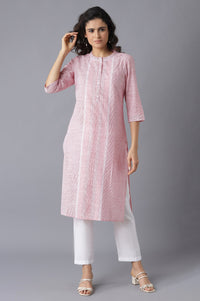 Pink Printed kurta-White Palazzo