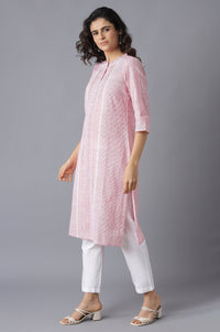 Pink Printed kurta-White Palazzo