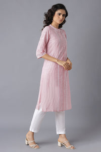 Pink Printed kurta-White Palazzo