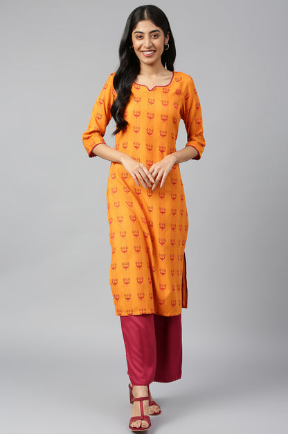 Orange Printed kurta-Maroon Palazzo Set