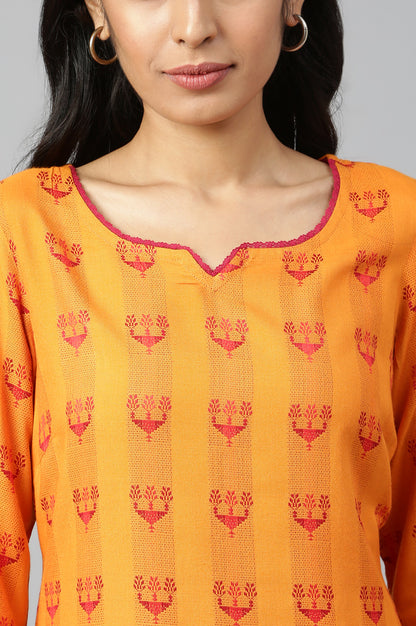 Orange Printed kurta-Maroon Palazzo Set