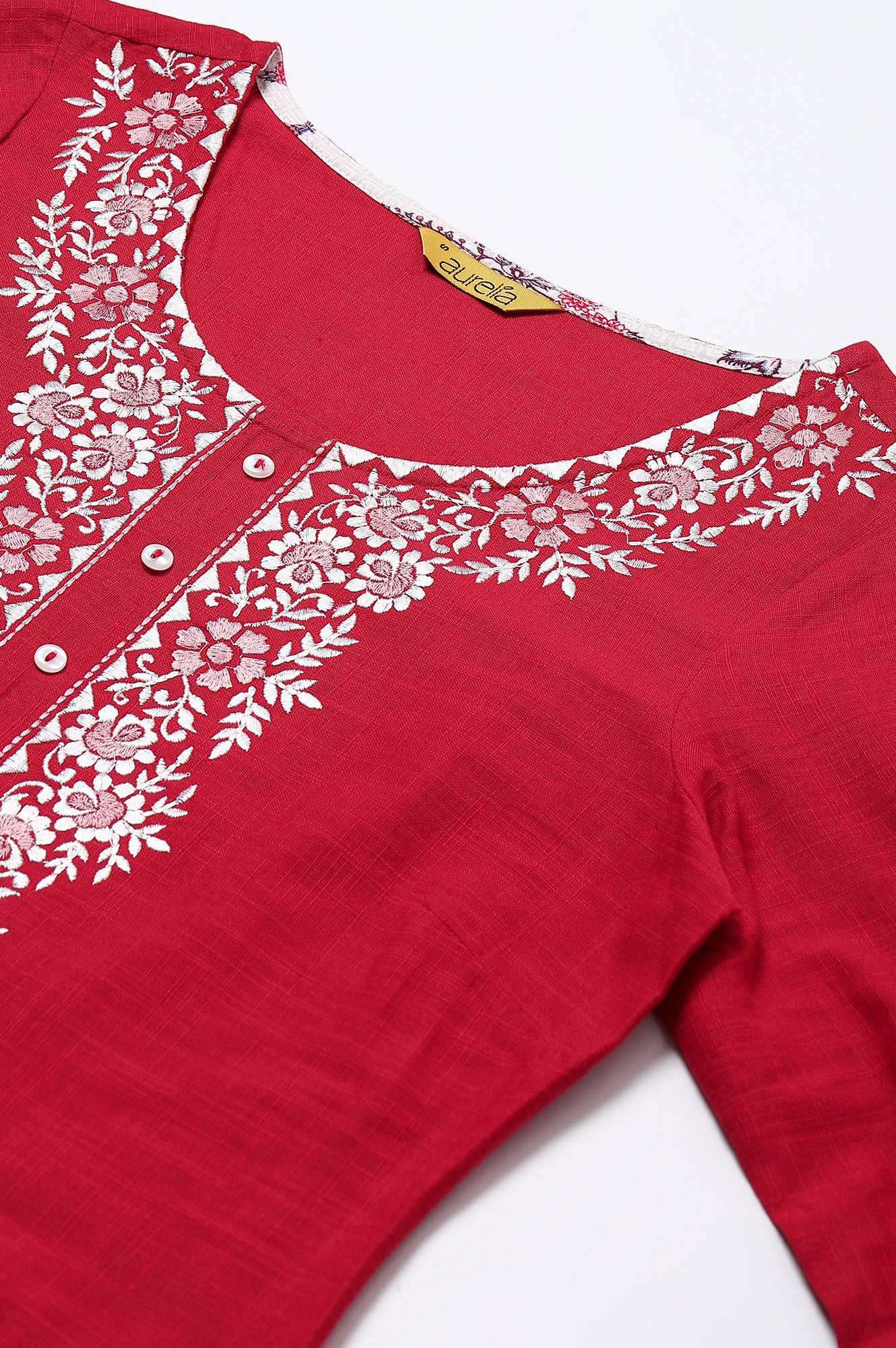 Red Embroidered kurta- Light Pink Palazzo-Dupatta