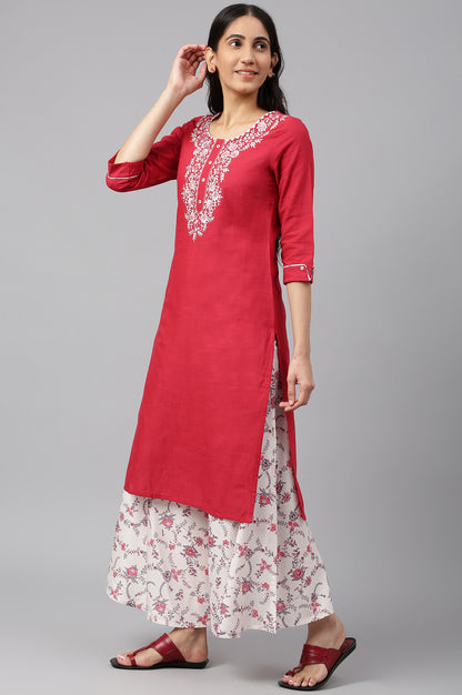 Red Embroidered kurta- Light Pink Palazzo-Dupatta