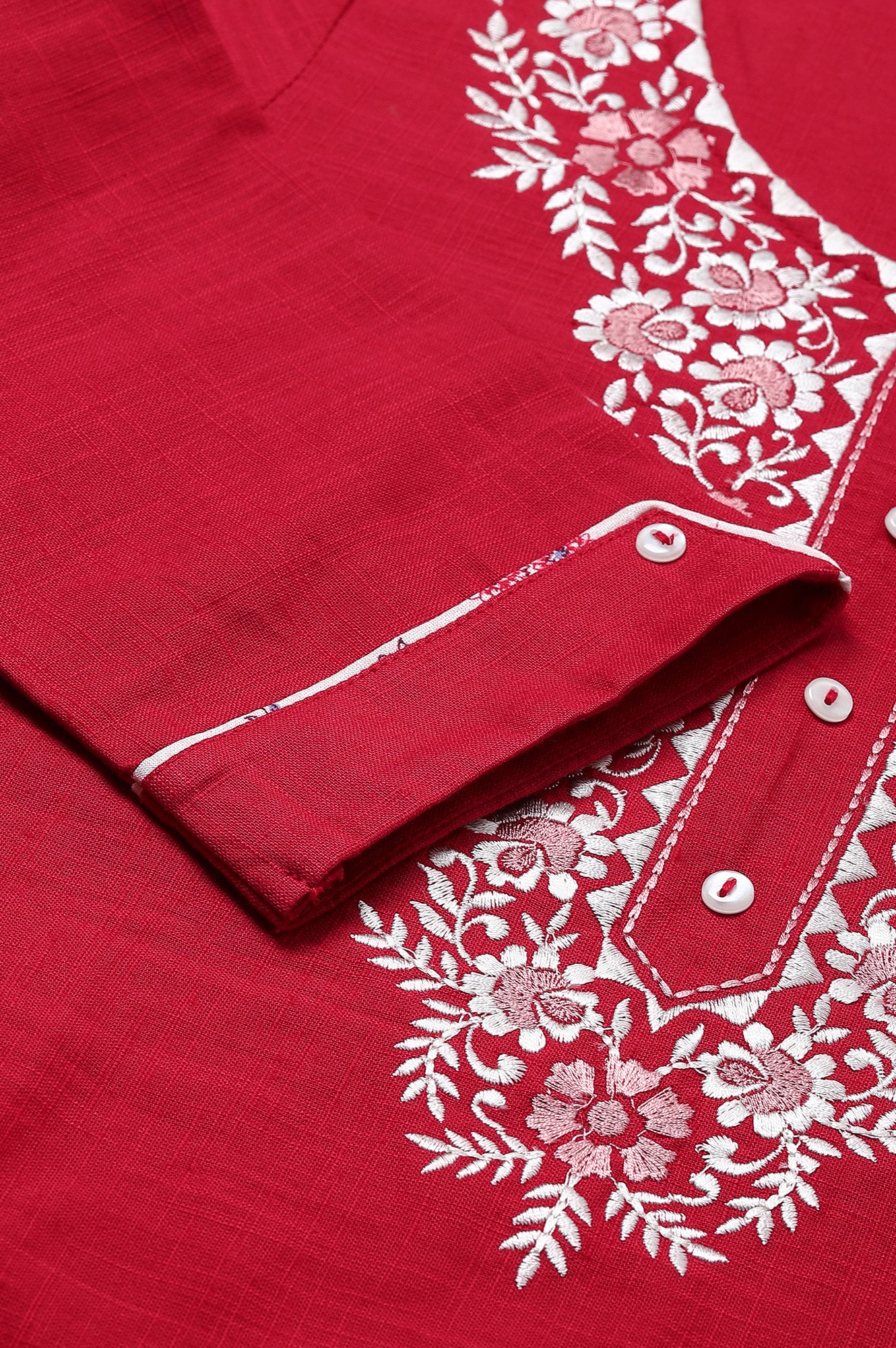 Red Embroidered kurta- Light Pink Palazzo-Dupatta