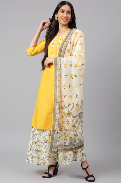 Yellow Embroidered kurta- Light Yellow Palazzo-Dupatta