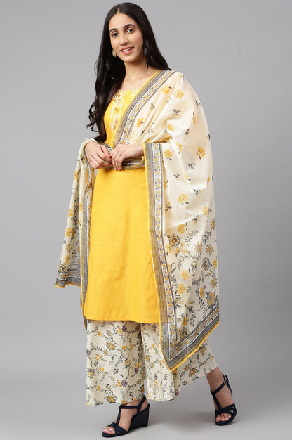 Yellow Embroidered kurta- Light Yellow Palazzo-Dupatta