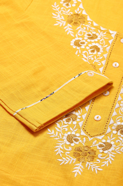 Yellow Embroidered kurta- Light Yellow Palazzo-Dupatta