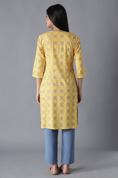 Yellow Glittered Geometric Print kurta Trousers Set