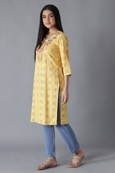 Yellow Glittered Geometric Print kurta Trousers Set