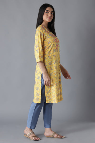 Yellow Glittered Geometric Print kurta Trousers Set