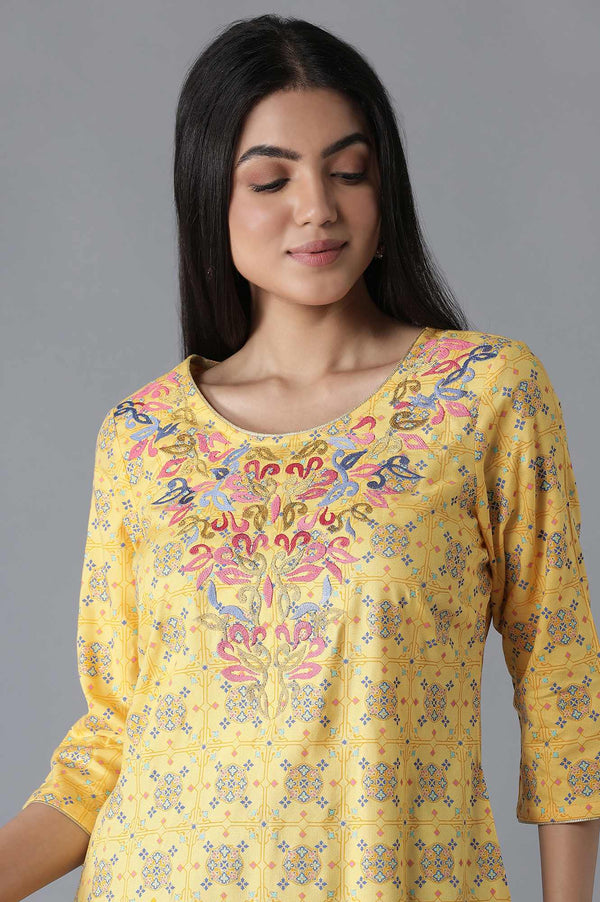 Yellow Glittered Geometric Print kurta Trousers Set