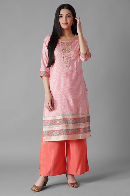 Pink Foil Geometric Print kurta Palazzos Set