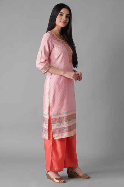 Pink Foil Geometric Print kurta Palazzos Set