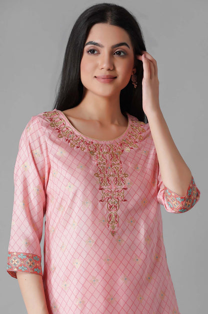 Pink Foil Geometric Print kurta Palazzos Set