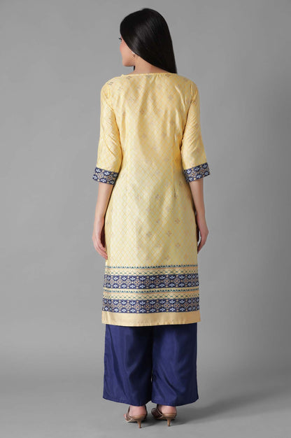 Yellow Foil Geometric Print kurta Palazzos Set