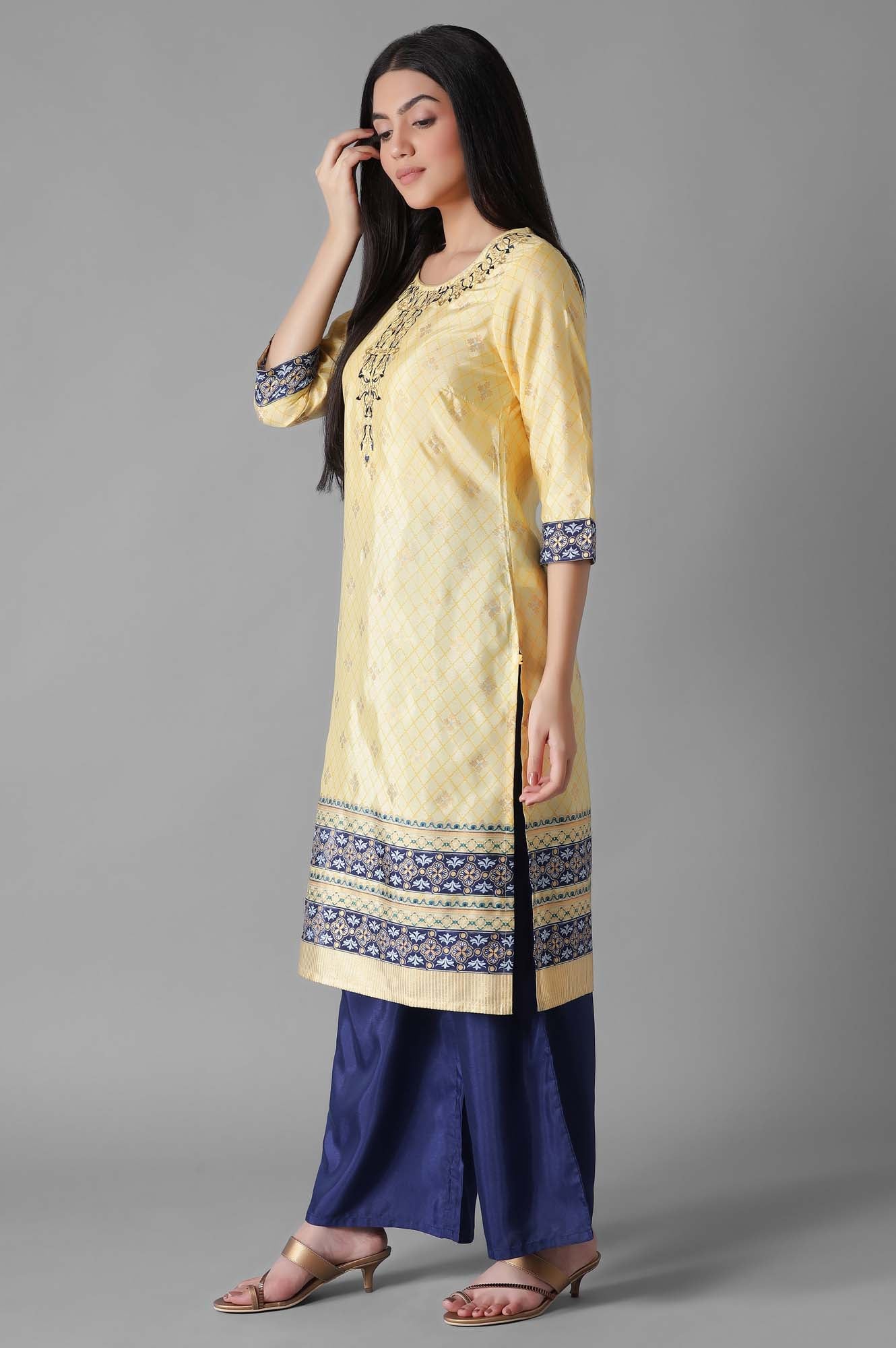 Yellow Foil Geometric Print kurta Palazzos Set