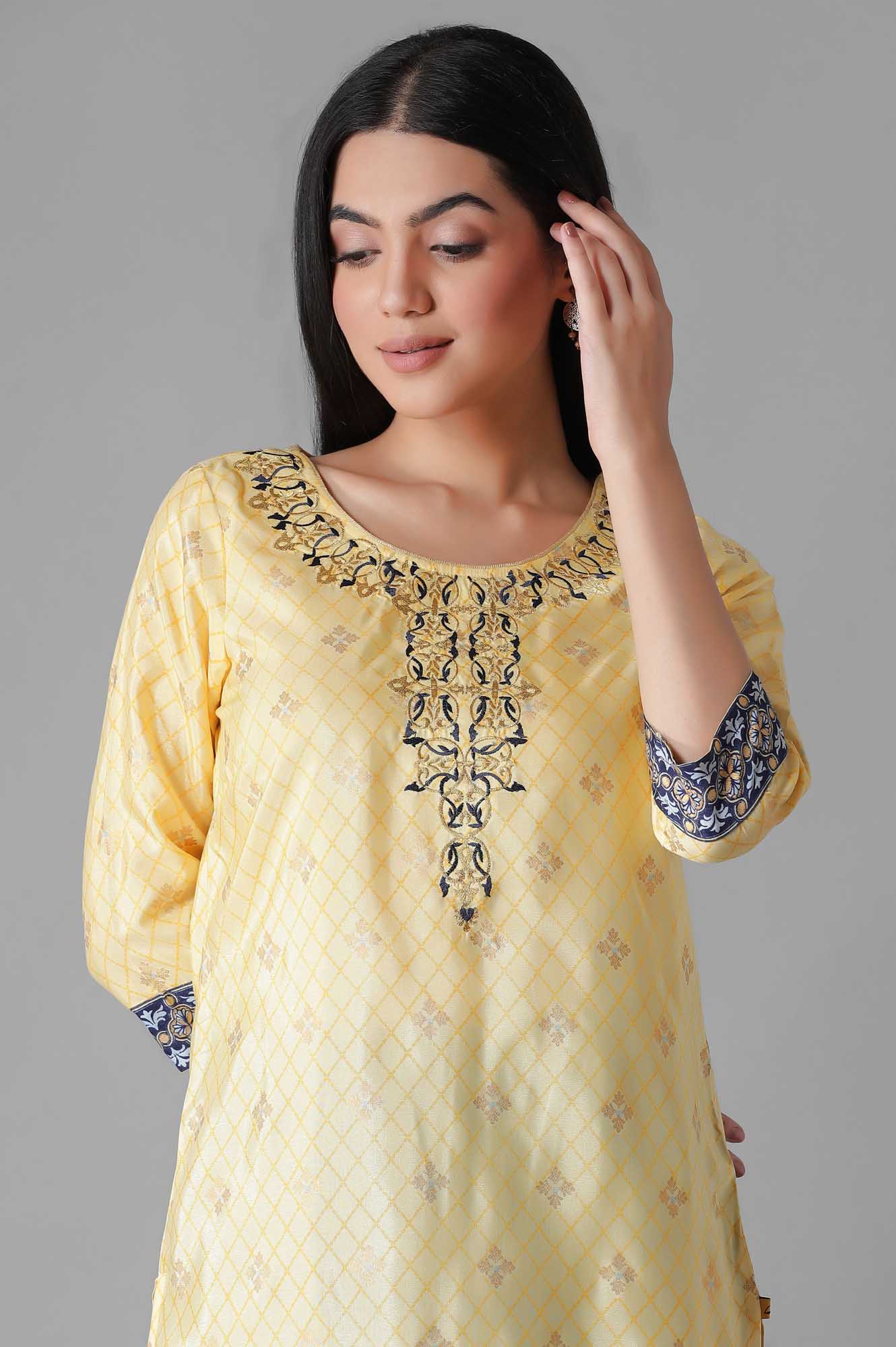 Yellow Foil Geometric Print kurta Palazzos Set