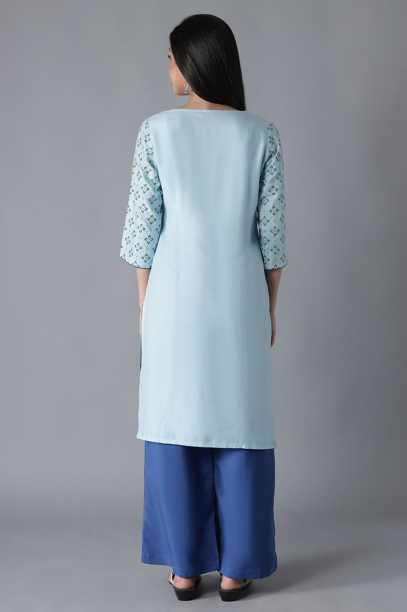 Blue Embroidered Panelled kurta Palazzos Set