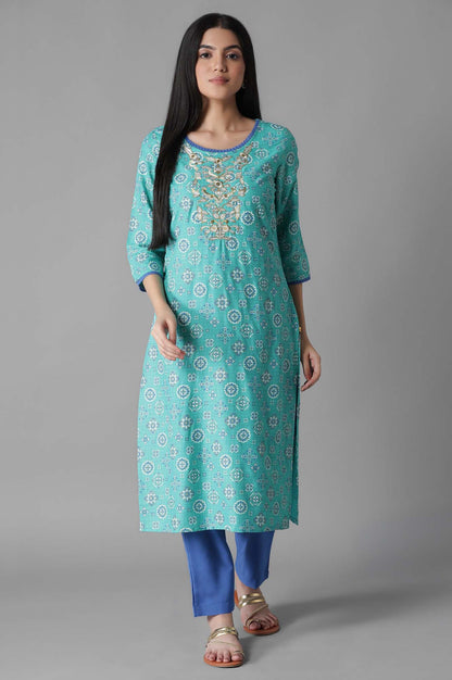 Blue Glittered Geometric Print kurta Trousers Set