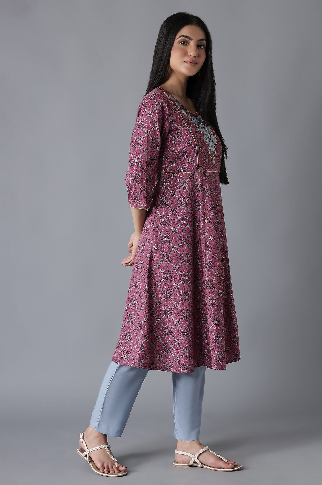 Purple Embroidered Anarkali kurta Trousers Set