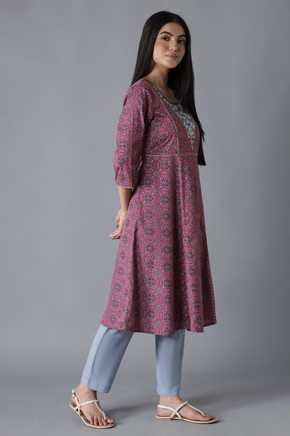 Purple Embroidered Anarkali kurta Trousers Set