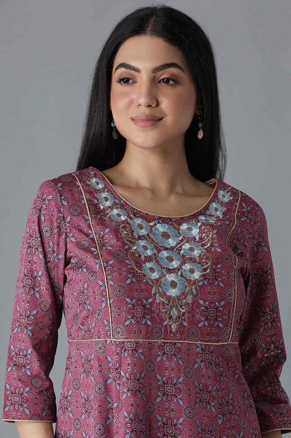 Purple Embroidered Anarkali kurta Trousers Set