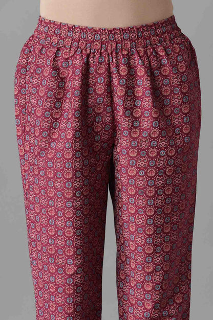 Rose Pink Glittered Geometric Print A line kurta Trousers Set