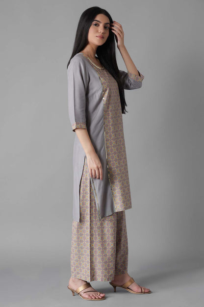 Silver Sconch Glittered Geometric Print kurta Palazzos Set