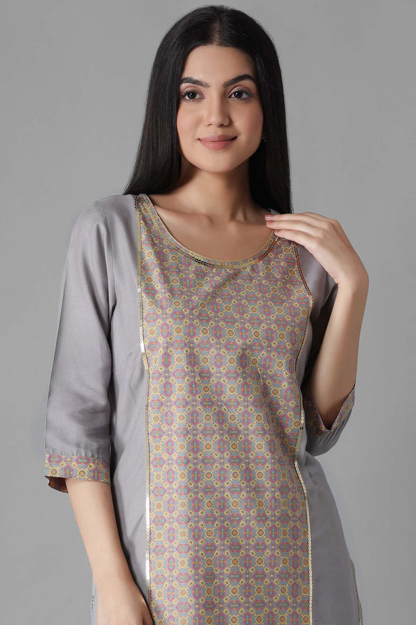 Silver Sconch Glittered Geometric Print kurta Palazzos Set