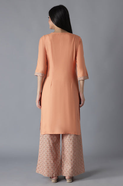 Orange Glittered Geometric Print kurta Palazzos Set