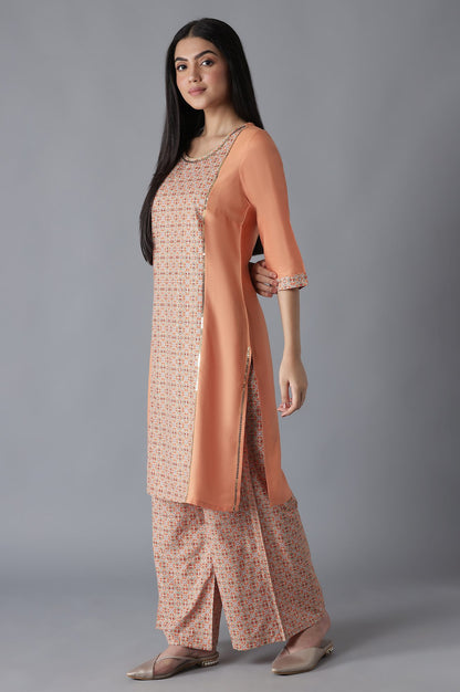 Orange Glittered Geometric Print kurta Palazzos Set