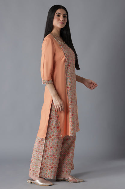 Orange Glittered Geometric Print kurta Palazzos Set