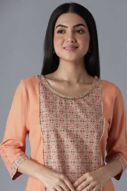 Orange Glittered Geometric Print kurta Palazzos Set