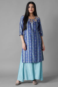 Blue Foil Print kurta Palazzos Set
