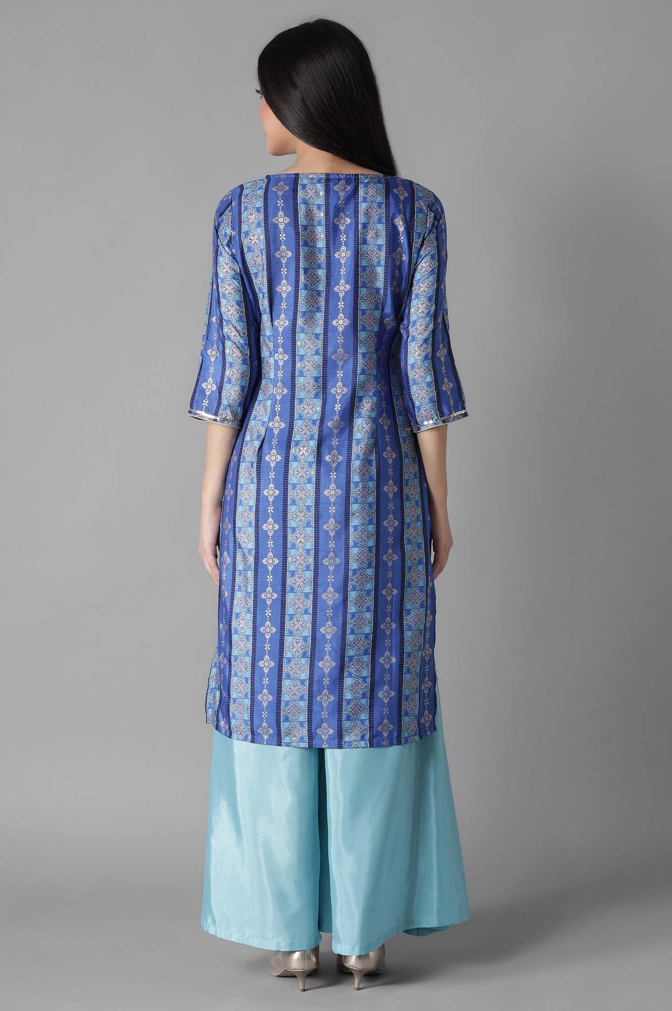 Blue Foil Print kurta Palazzos Set