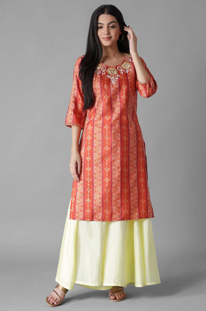 Orange Foil Print kurta Palazzos Set