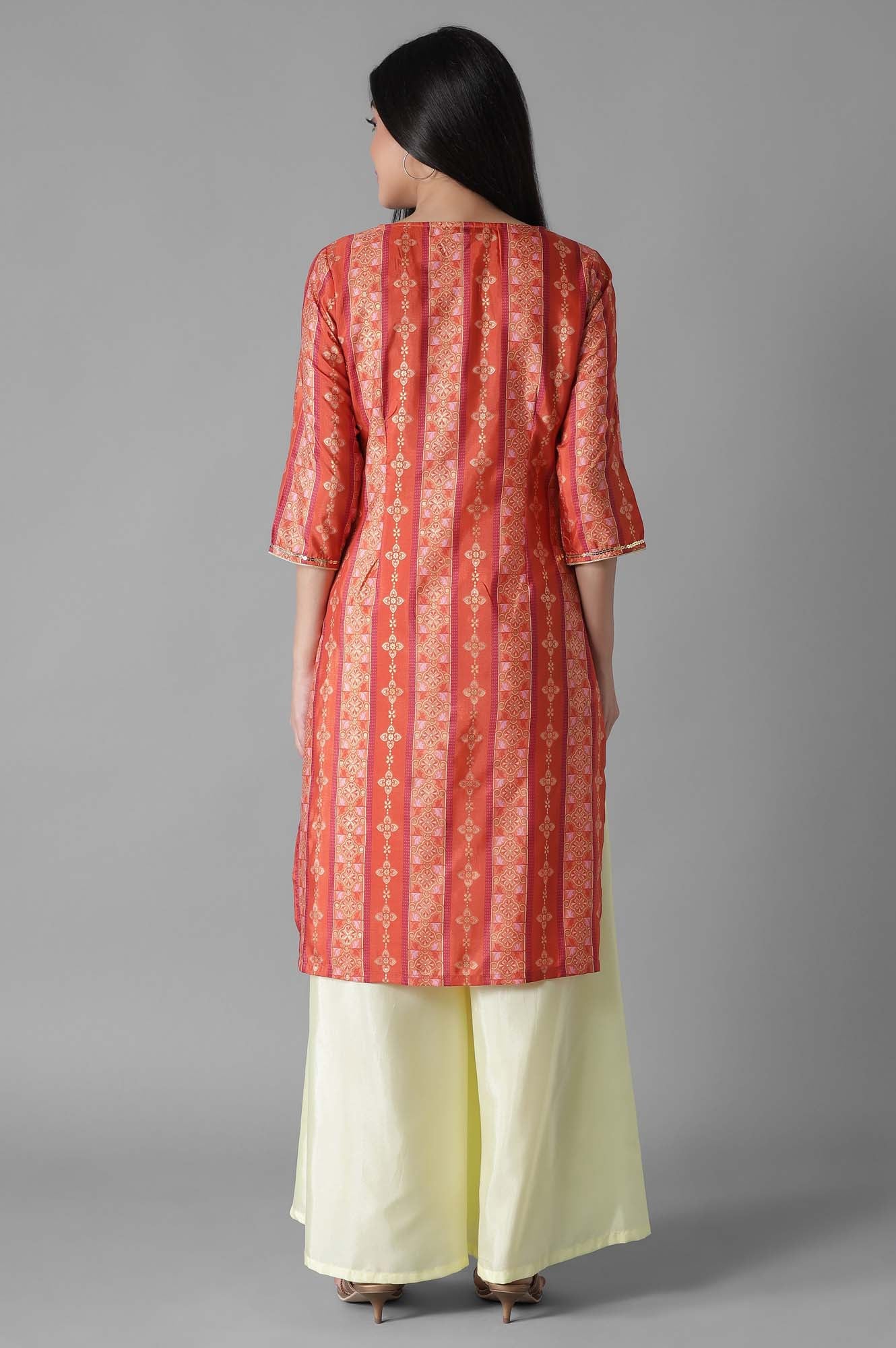 Orange Foil Print kurta Palazzos Set