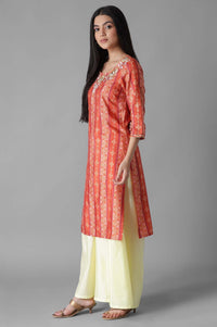 Orange Foil Print kurta Palazzos Set