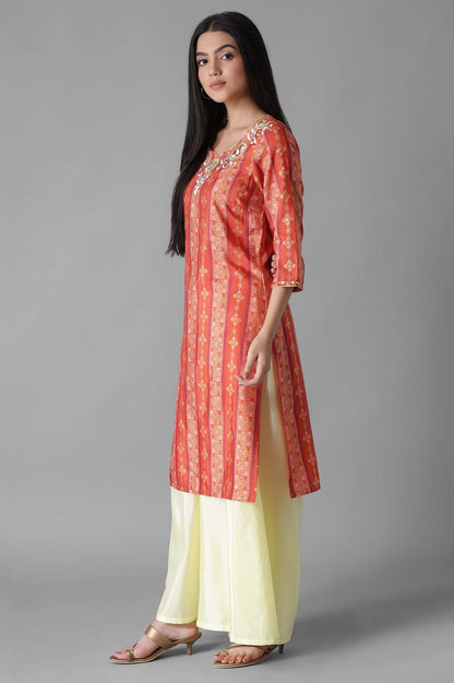 Orange Foil Print kurta Palazzos Set