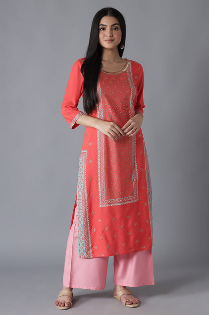 Orange Glittered Geometric Print kurta Palazzos Set