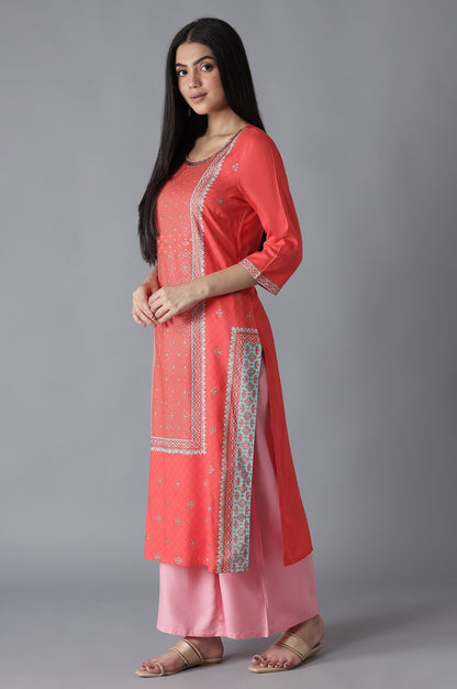 Orange Glittered Geometric Print kurta Palazzos Set