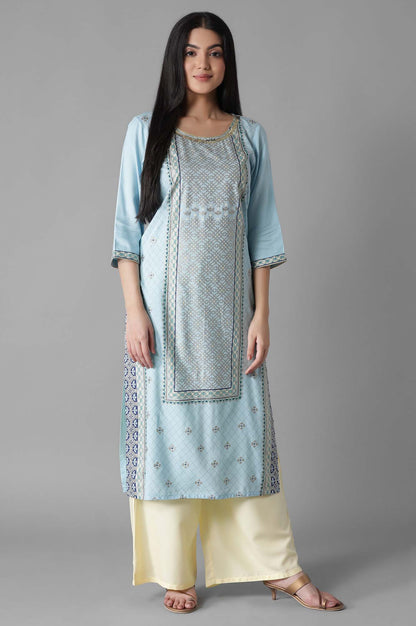 Light Blue Glittered Geometric Print kurta Palazzos Set