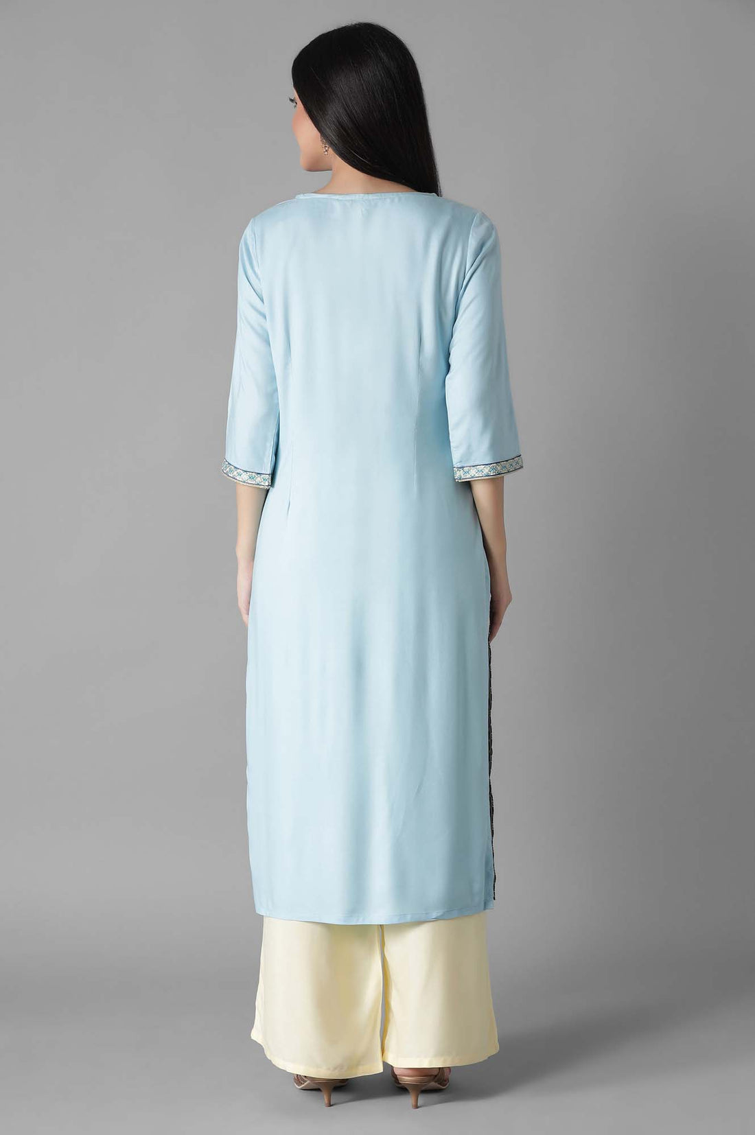 Light Blue Glittered Geometric Print kurta Palazzos Set