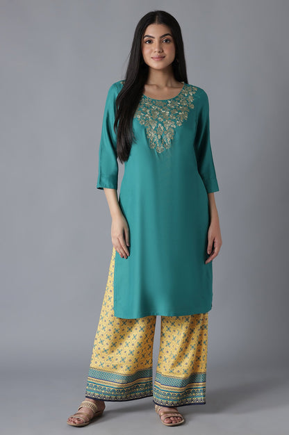 Green Embroidered Solid kurta Palazzos Set