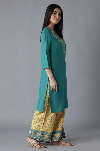 Green Embroidered Solid kurta Palazzos Set