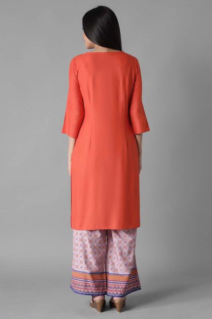 Orange Embroidered Solid kurta Palazzos Set