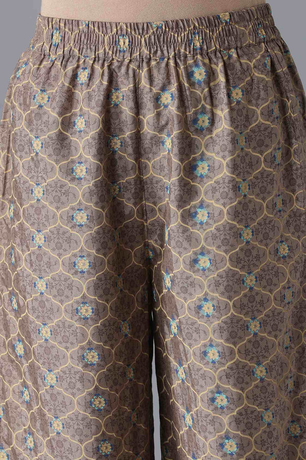 Brown Embroidered Mughal Print kurta Palazzos Set