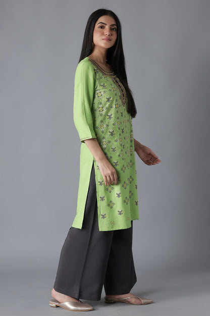 Green Embroidered Mughal Print kurta Palazzos Set