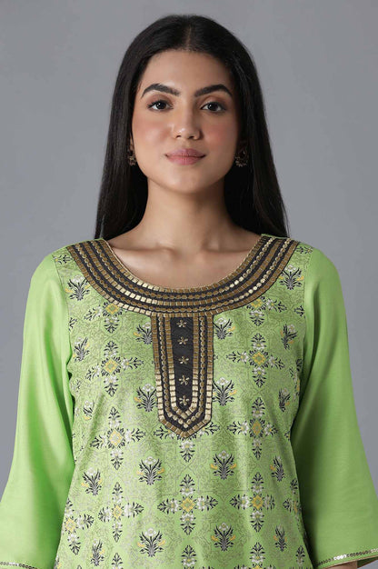 Green Embroidered Mughal Print kurta Palazzos Set